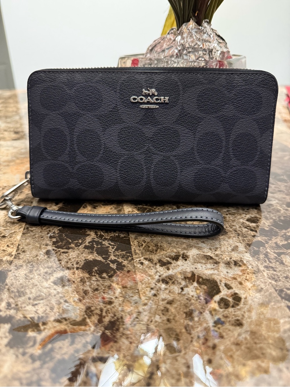 Coach Black Signature Zip Wristlet with Detachable Strap